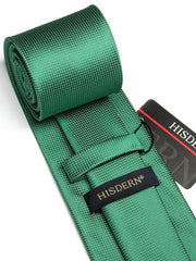 HISDERN Men's Green Tie Pocket Square Wedding Plaid Ties for Men Handkerchief