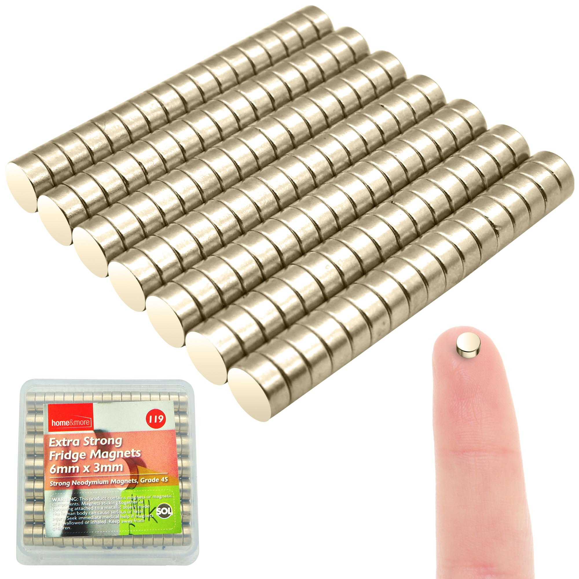 119pk Small Grade N45 Neodymium Magnets 6mm x 3mm, Extra Strong Magnets for Fridge, White Board, Rare Earth Magnets Strong, Small Strong Magnets, Button Magnets, Round Magnets for Arts and Crafts