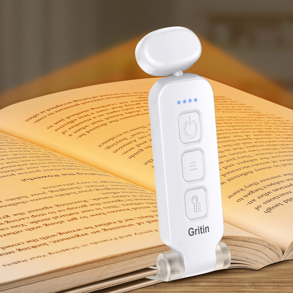 Gritin LED Book Light Rechargeable, Reading Light Lamp Clip on Book, 3 Eye-Protecting Modes (Mixed/White/Amber) & 5 Brightness Levels, Flexible Mini Book Light for Reading in Bed, Book Lovers - White