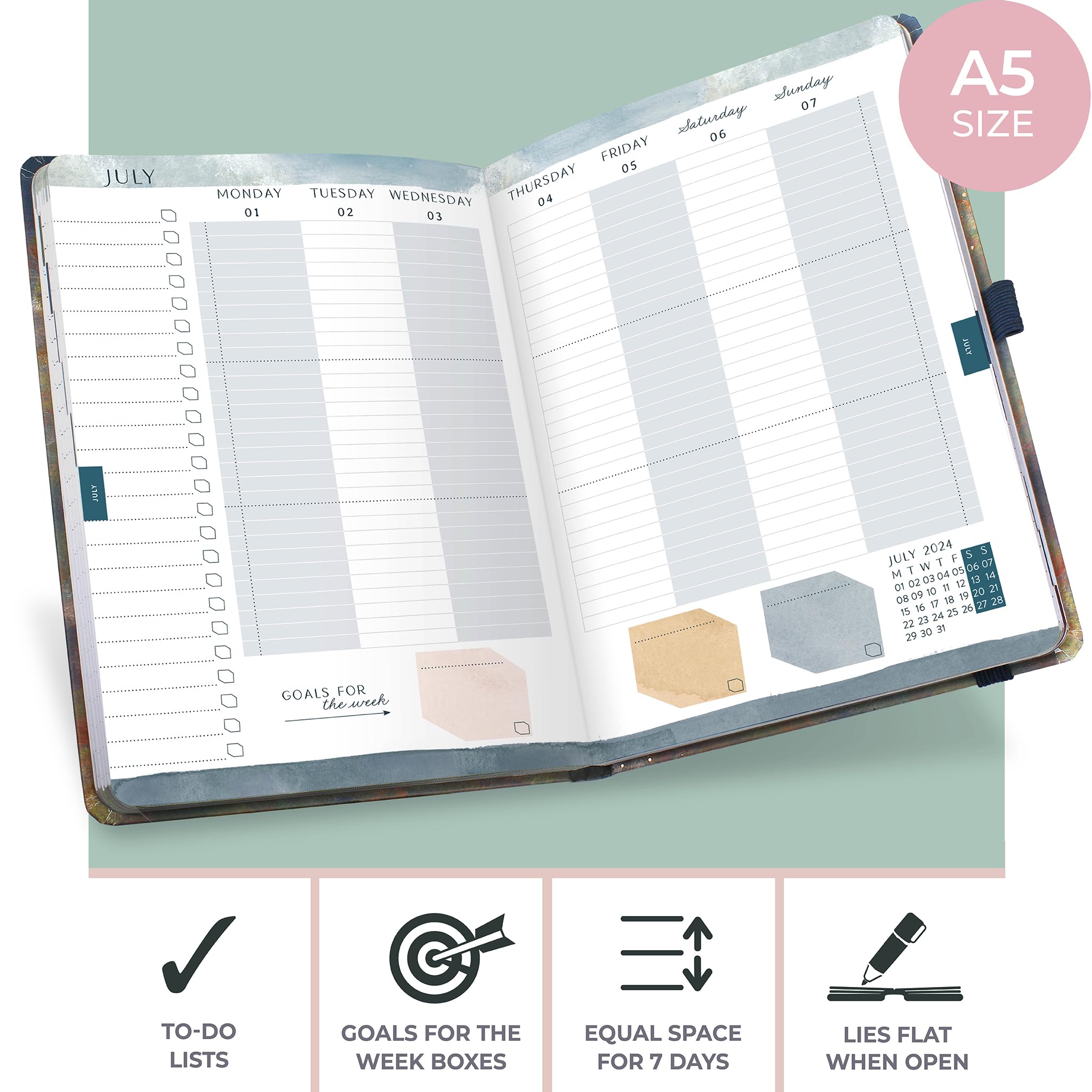 Boxclever Press Everyday A5 Diary 2024 week to view with Vertical Layout. Stunning Appointment Diary 2024 runs Jan - Dec'24. 2024 Diary A5 Week to View with Space for Times & To-Do Lists