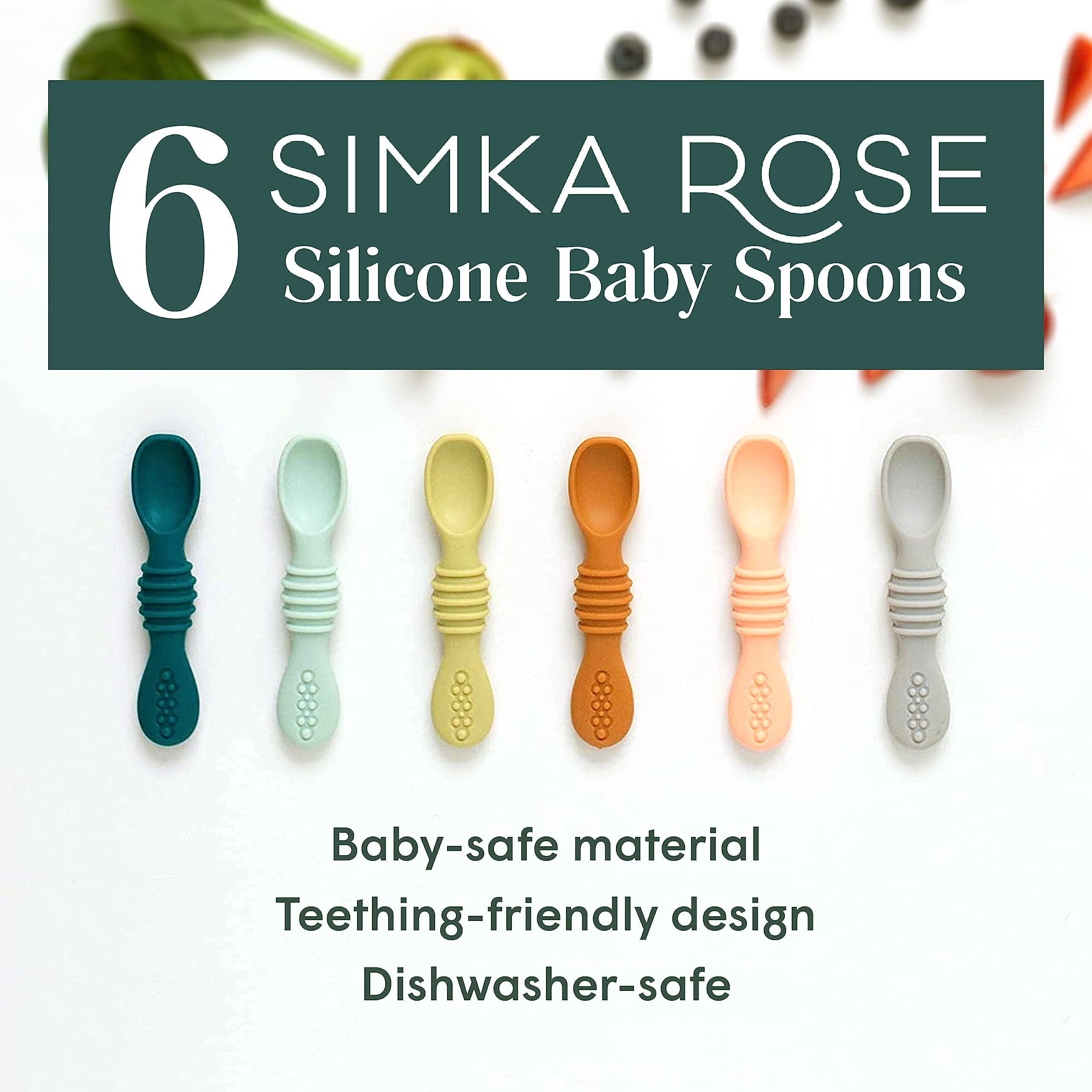 Simka Rose Silicone Baby Spoons - Self Feeding, 6 Months, First Stage Infant Spoons for Babies & Toddlers - Set of 6 BPA Free, Dishwasher, Microwave Safe Food Utensils - Cool