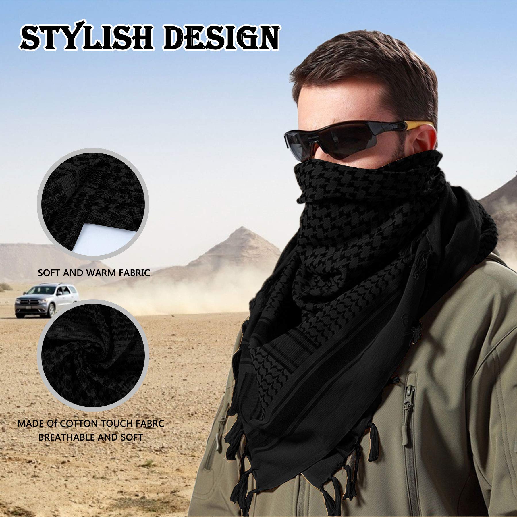 ECOMBOS Shemagh Scarf - Men Arab Head Scarf 100% Cotton Military Tactical Desert Keffiyeh Head Neck Wrap