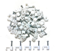 White Plastic Flat Electrical Wire Cable Clips TV Phone Internet Lead Fixings 50 Pieces (6mm)