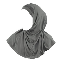 Yaqeen Girls instant headscarf hijab al Amira with glitter borde, readymade pull on scarf, ideal for any occassion school/nursery (Grey)