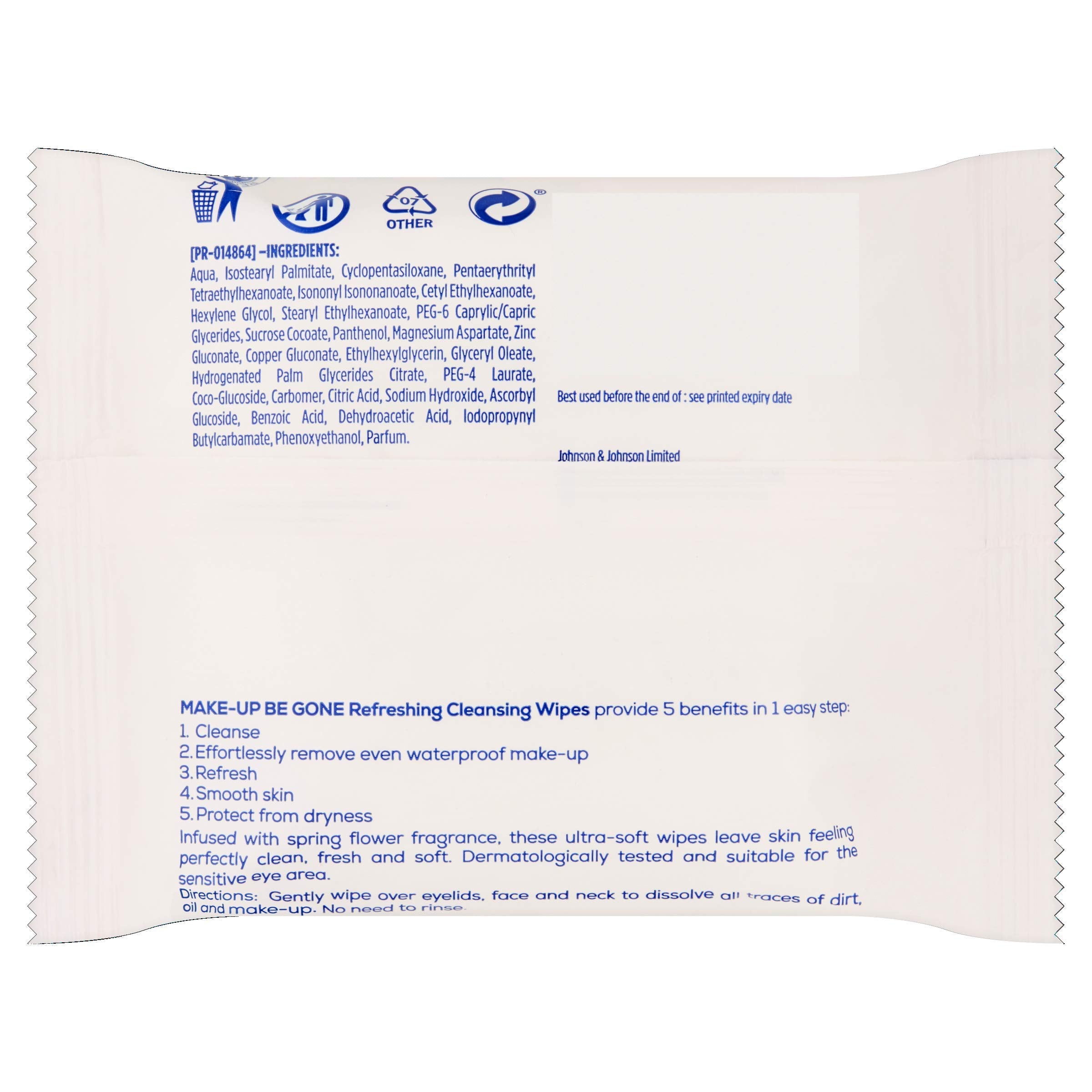 Johnson's Face Care Make Up Be Gone Refreshing Wipes - Pack of 25