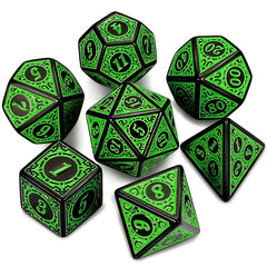 QMAY DND Dice Polyhedral Dice Set - 7 Pieces for Dungeon and Dragons MTG RPG D&D D20, D12, D10, D%, D8, D6, D4 (Green Engraving)