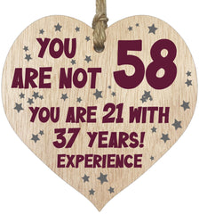 58th Birthday Gift For Women Men Wooden Heart Plaque, Light Wood Sign Keepsake, Happy Birthday Mum, Girlfriend, Dad, Husband, Wife, Boyfriend, Mum Gifts From Son, Nan, Grandad Birthday Present