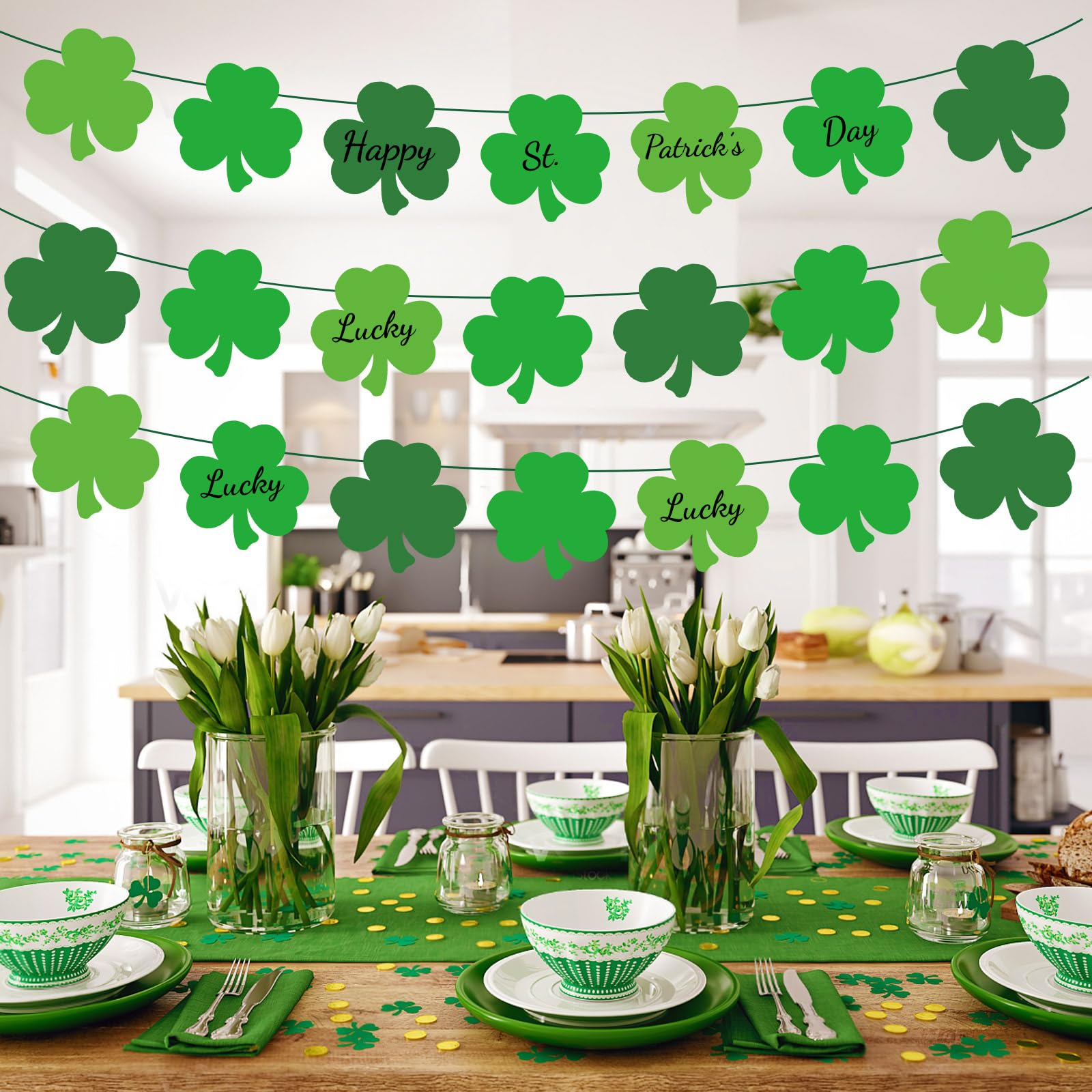 JUNEBRUSHS Shamrock Cutouts, 120Pcs St. Patrick's Day Cutouts Green Shamrock Shape Paper Cutouts for St. Patrick's Day Classroom Bulletin Board Decorations Party Craft Projects, 3 Colors