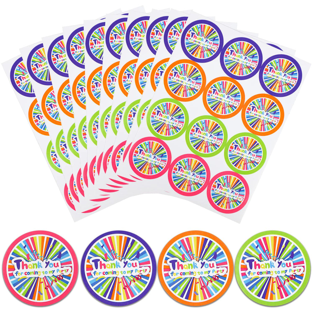 VEYLIN Thank You Stickers,120 Pieces Colourful Party Stickers with Thank You for Coming to My Party Stickers for Birthday Party