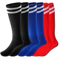 Fanshiontide 3 Pairs Kids Football Socks, 3 Colors Childrens Football Socks Kids Long Breathable Soccer Socks for Daily Running Training Socks for Kids Boys Aged 5-12