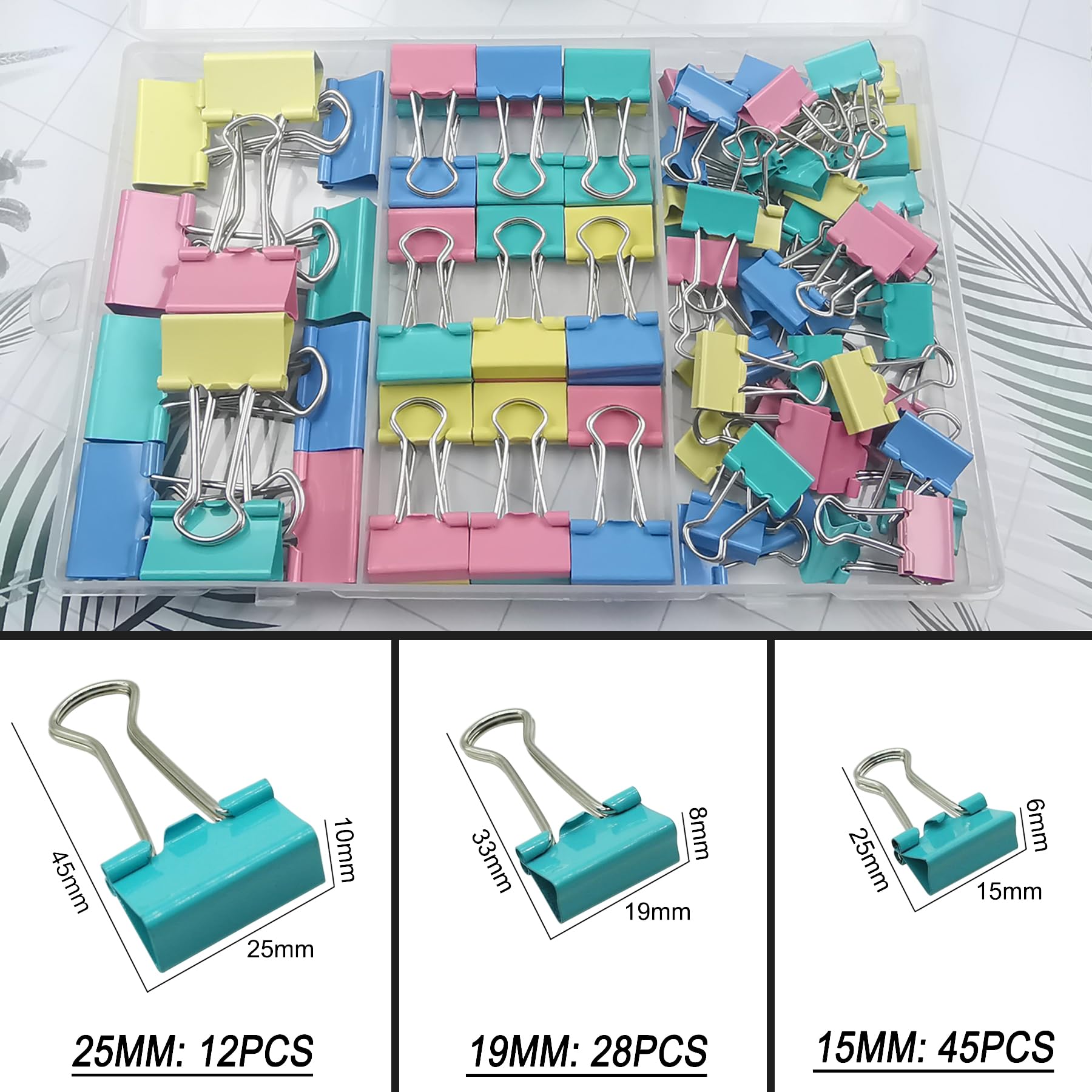 FZGUSYAF 85PCS Foldback Clips 15MM 19MM 25MM Assorted Colours Paper Clamps Binder