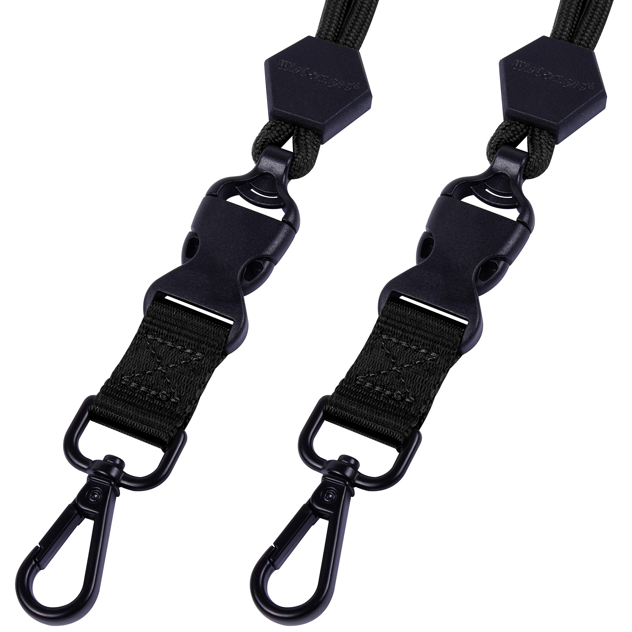 wisdompro 2 Pack of 23 inch Durable Round Cord Adjustable Lanyard with Safety Breakaway Buckle, Detachable Buckle and Heavy Duty Metal Hook for ID Card Badge Holder and Keys - Black