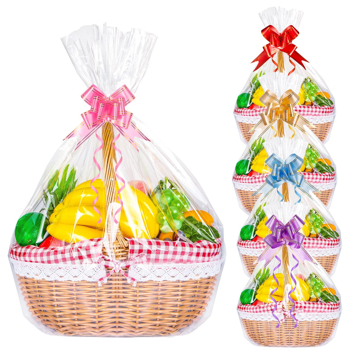 Large Cellophane Hampers Bags With Pull Bows, HCSSZ 10 Pack 20.5 x 27.6 Inches Hamper Basket Gift Bags, Cellophane Wrap bags for Hamper Making Easter Gift Presents Packaging