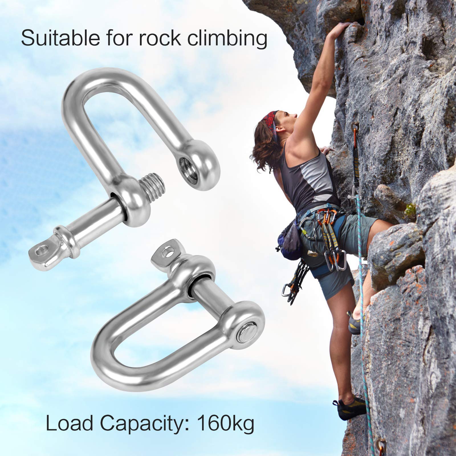 12Pcs M5 D Shackle Stainless Steel D Ring Shackle Lock D Shackle Clip 304 Stainless Steel D Shackle for Heavy Construction (Silver)