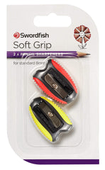 Swordfish [40287]‘Soft Grip’ Pencil Sharpener [Pack of 2] Assorted Colours ,Yellow,Blue,Green,Red