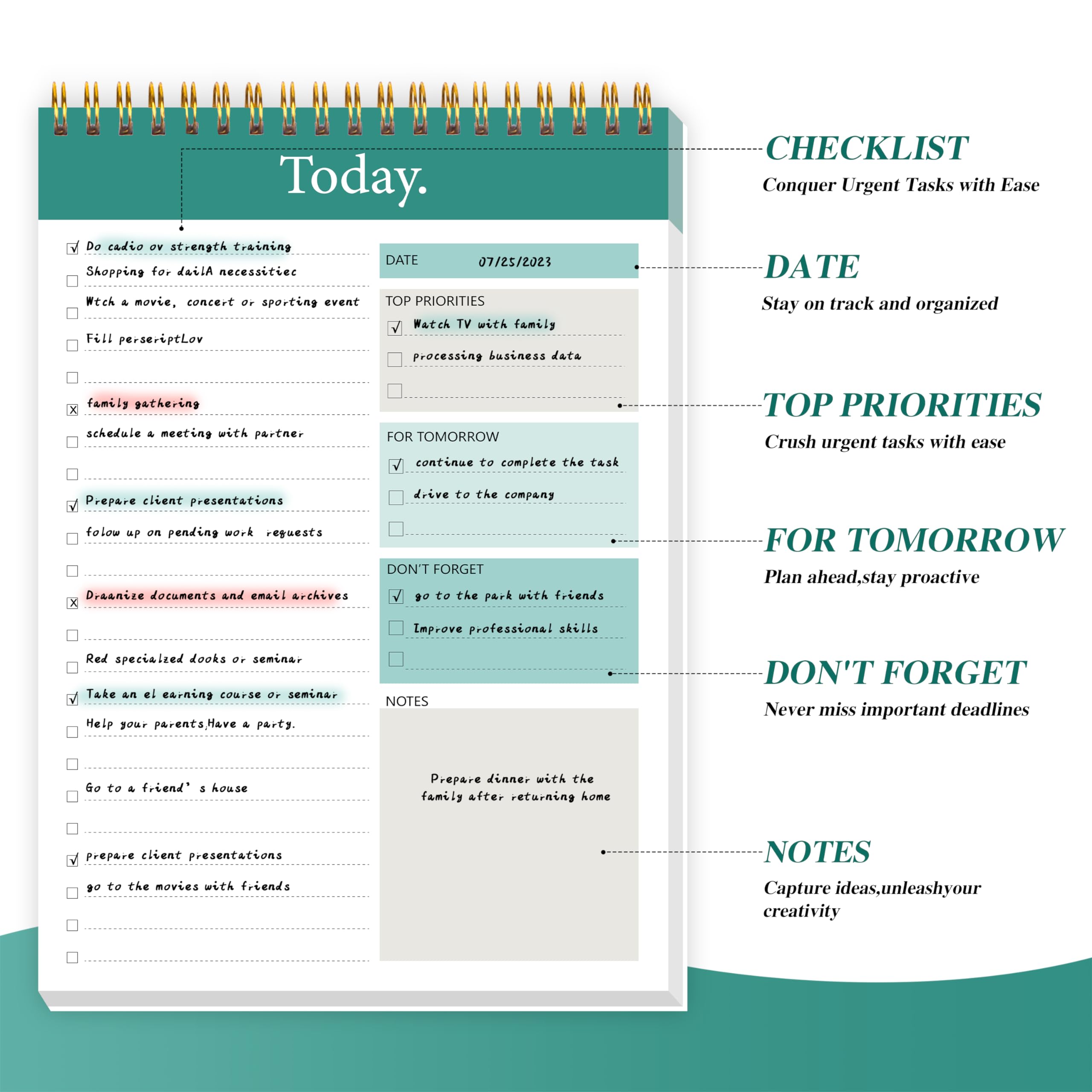 To Do List Notepad - Daily Planner Notepad Undated 52 Sheets Tear Off, 6.5 inches x 9.8 inches Planning Pad Checklist Productivity Note Pad for Work and Personal Organized