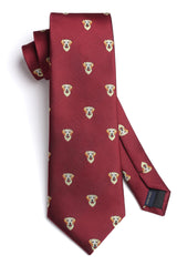 HISDERN Burgundy Tie for Men Dog Pattern Ties Handkerchief Novelty Animal Print Wedding Necktie & Pocket Square Set