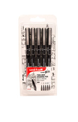 uni-ball PIN 153544967 5pc Fine Liner Drawing Pen, Water Resistant and Fade Resistant Black Ink, Nib Sizes (0.03, 0.2, 0.5, 0.8, brush) Black