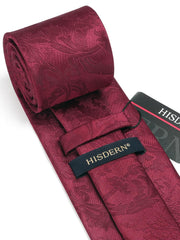 HISDERN Mens Ties Paisley Tie for Men Floral Tie and Pocket Square Set Ties Burgundy