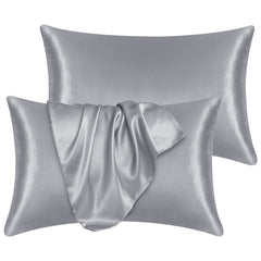 Yorkshire Bedding Satin Pillow Cases 2 Pack – Luxurious Grey Pillowcases For Hair and Skin Standard Size with Envelope Closure Hypoallergenic 50 x 75 cm