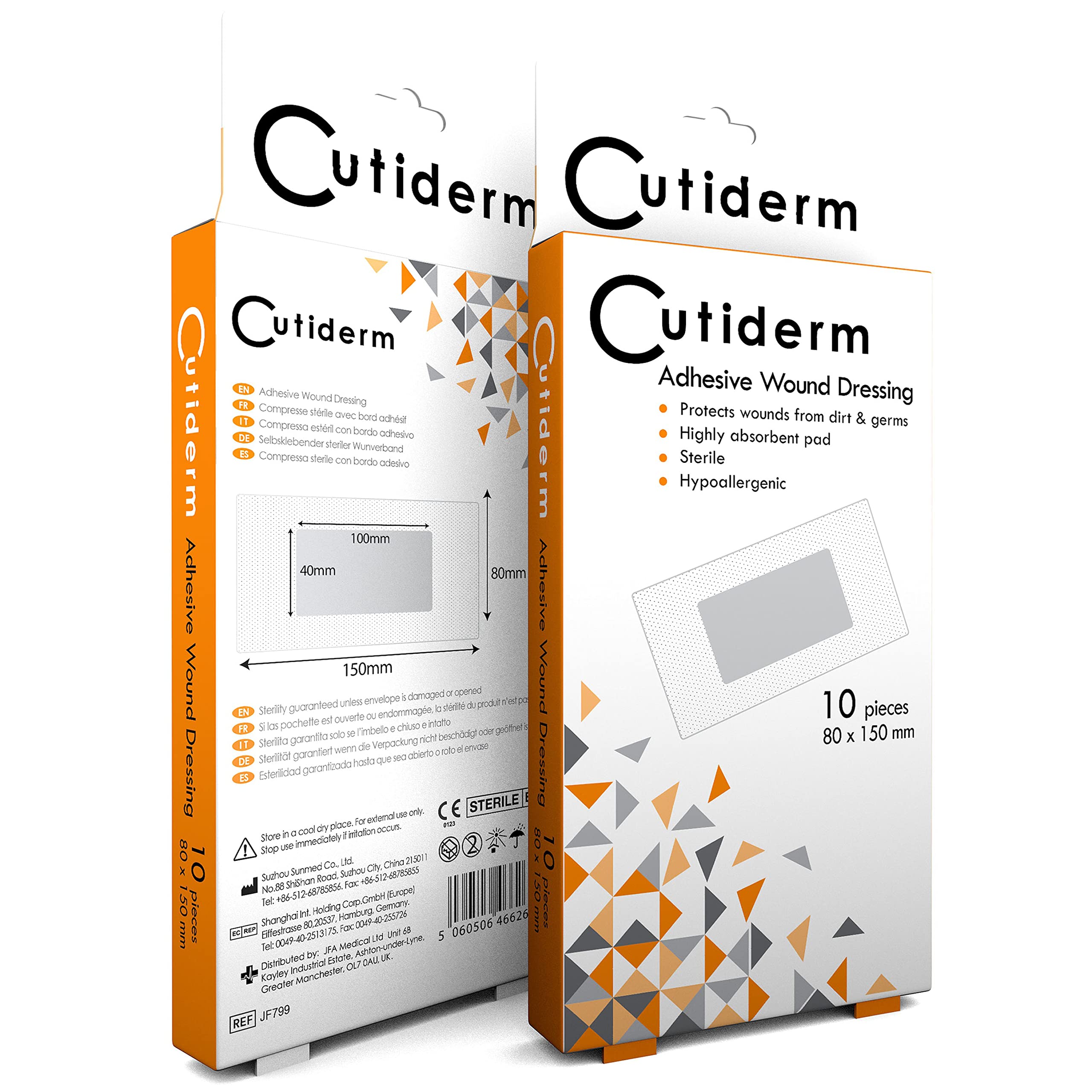 Pack of 10 Cutiderm Adhesive Sterile Wound Dressings - Suitable for cuts and grazes, Diabetic Leg ulcers, venous Leg ulcers, Small Pressure sores (80mm x 150mm)