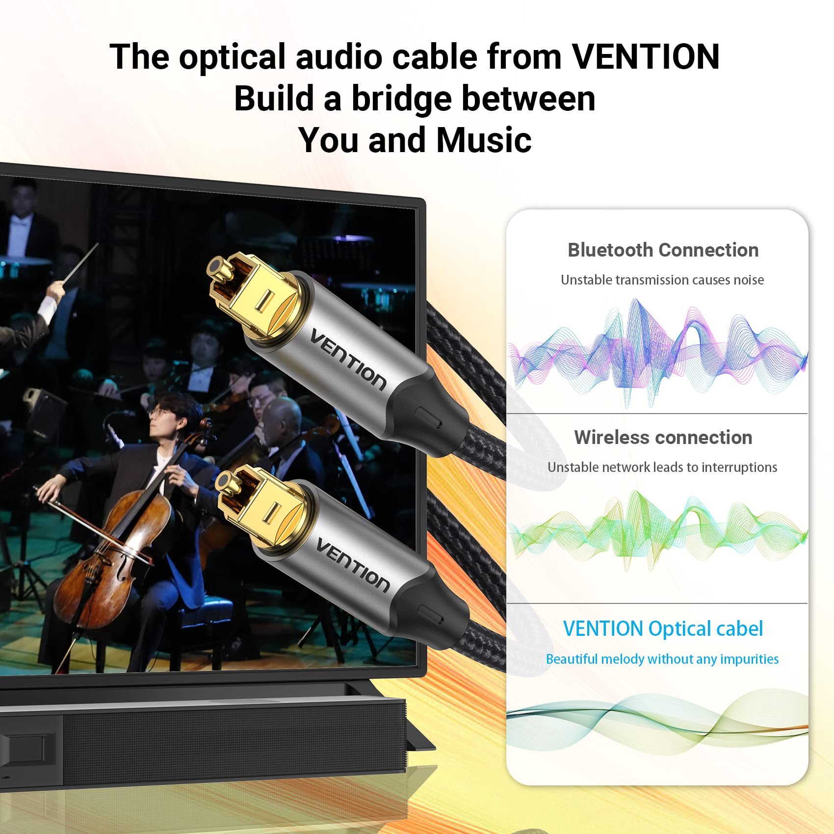 VENTION Optical Audio Cable 1m Digital Optical Audio Cable Toslink Optical Cable for Soundbar to Tv, Optical Lead Gold-Plated for Home Cinema, S/PDIF, PS4, Xbox, Stereo System