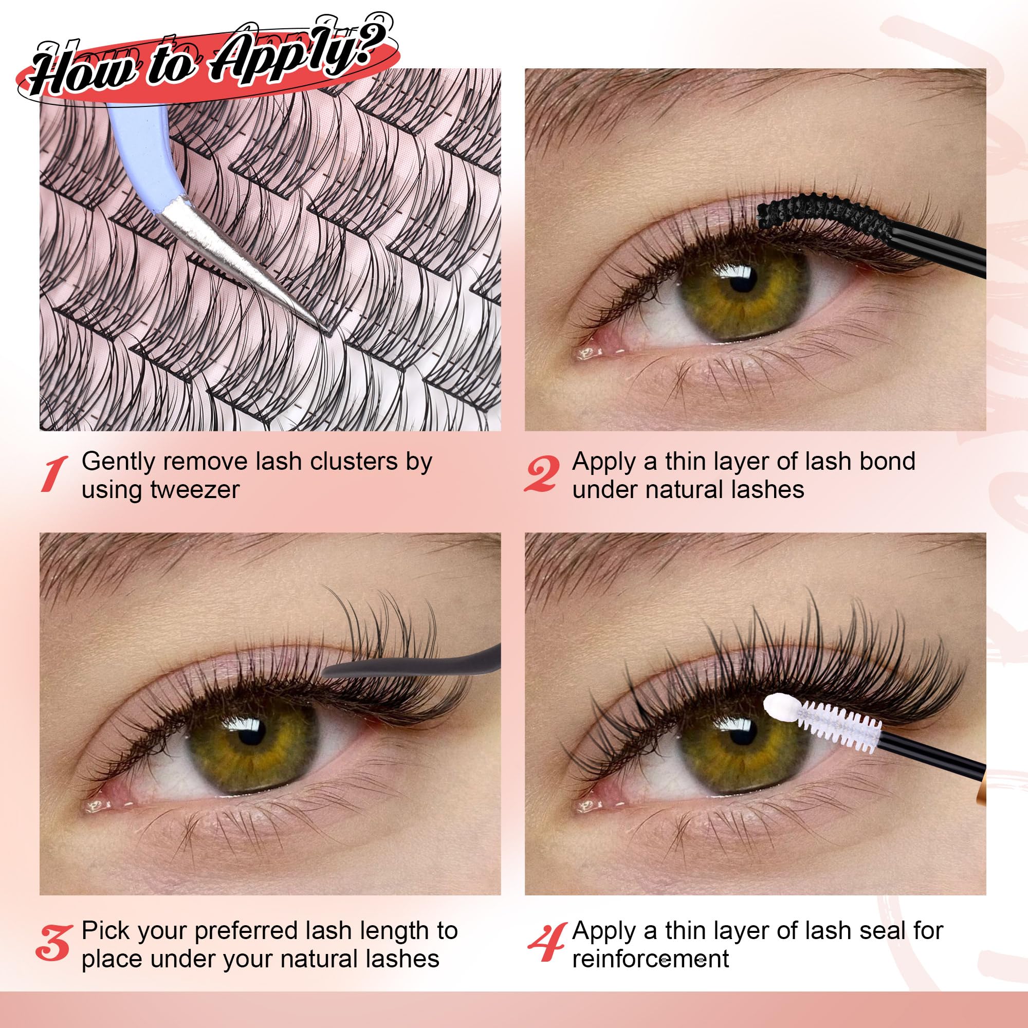 PHKERATA Wispy Cluster Lashes Natural Individual Eyelashes 180Pcs 9-12MM Lashes Individual Cluster Short Wispy C Curl Eyelash Clusters 9-12MM Super Thin Band Eyelashes