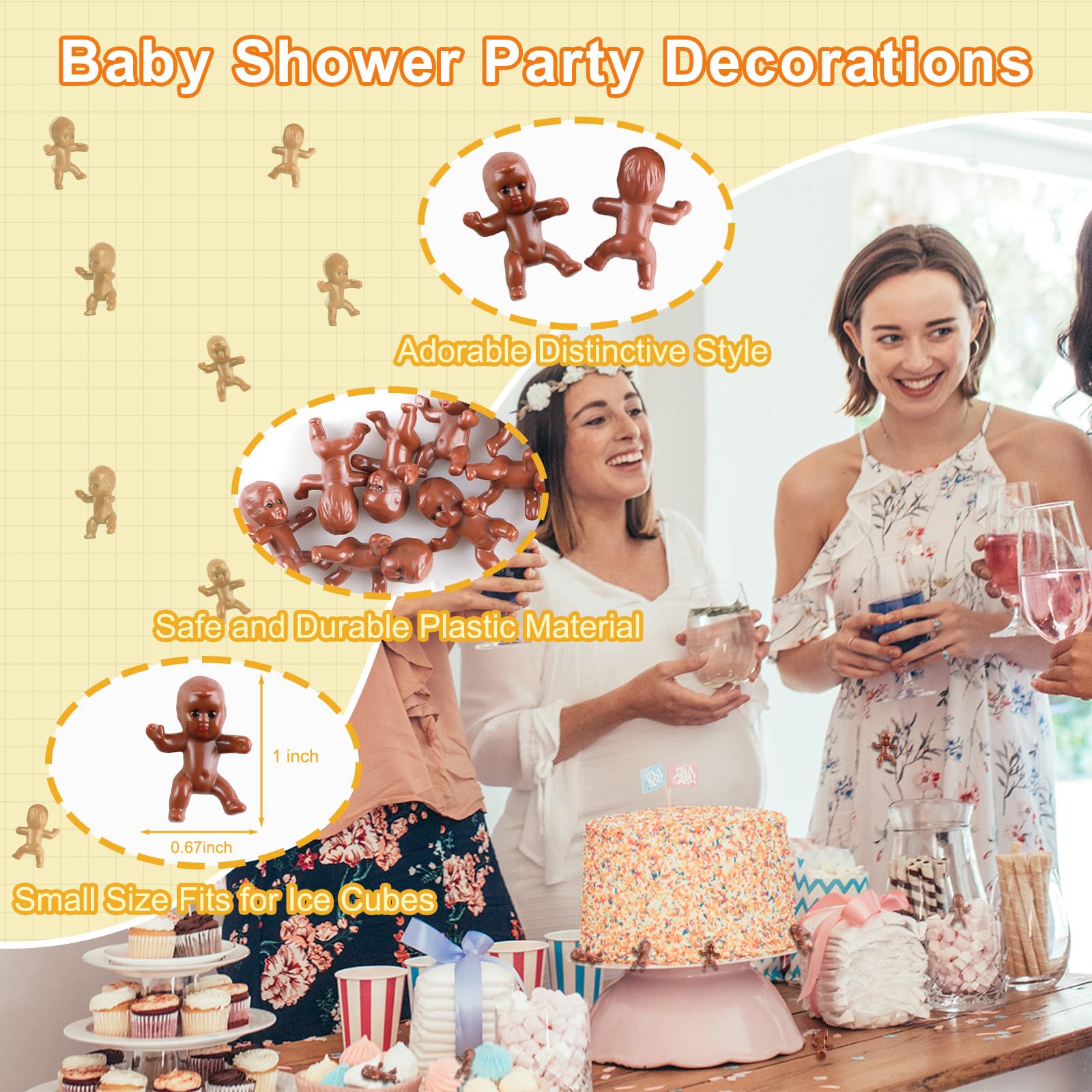 niCWhite 120pcs Mini Plastic Babies, Tiny Plastic Babies Figurines Small Baby King Cake Babies for Baby Shower, Ice Cube My Water Broke Games, Party Decorations, Brown-Colored