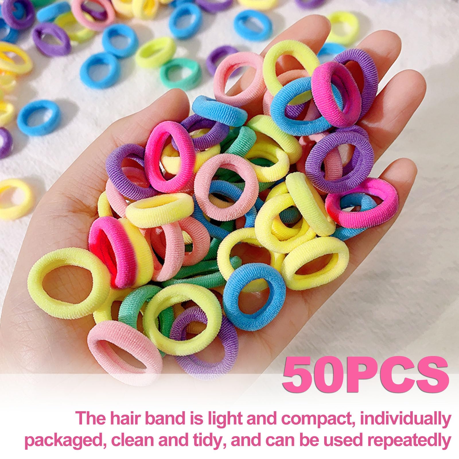 Hanyousheng 50 Pcs Baby Hair Bands, Baby Hair Bobbles, Colorful Cotton Baby Hair Ties, Mini Seamless Ponytail Holders, Kids Hair Accessories for Baby Girls Infants Toddlers