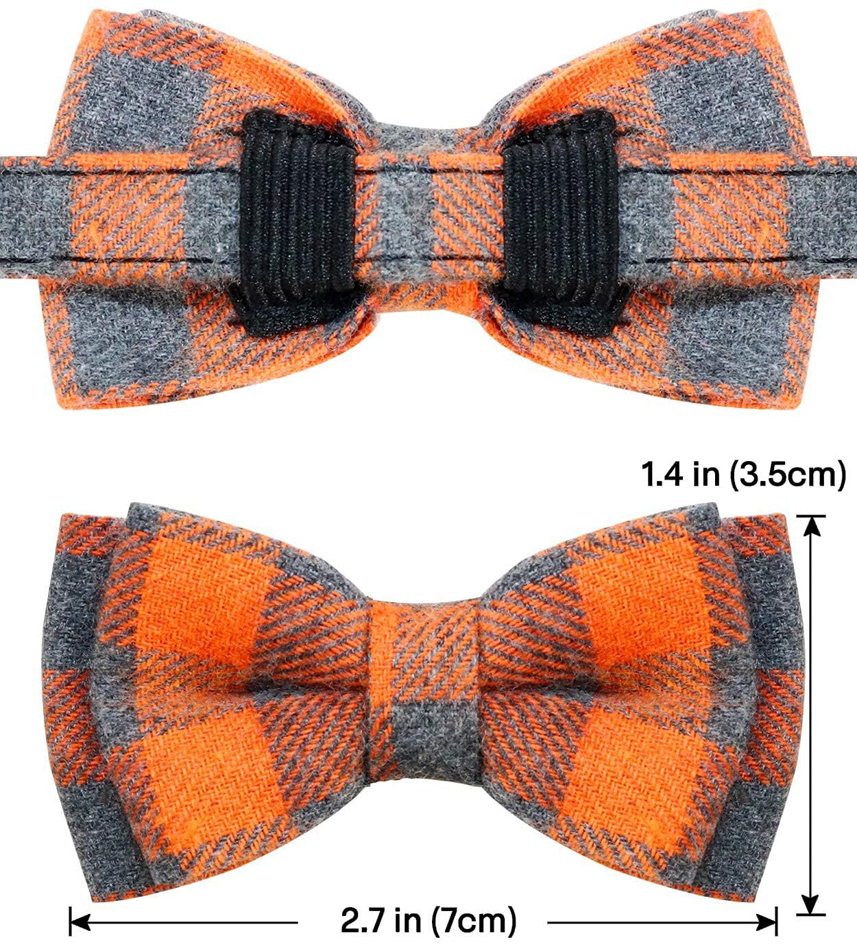 Cat Collar with Bell and Bow Tie, Quick Release Safety Buckle Collars for Kitten and Cats, Soft Tartan Design (Orange)