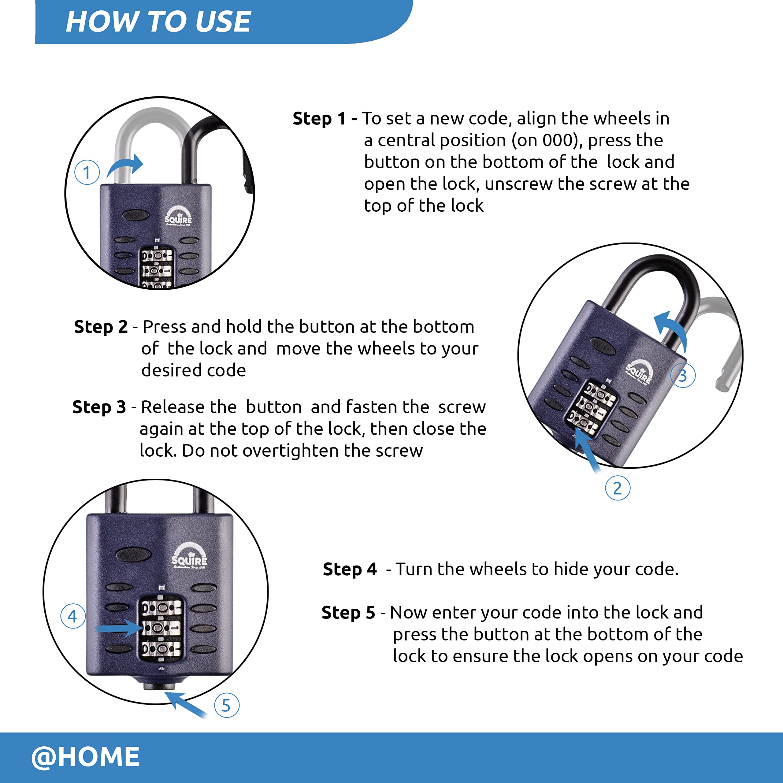 Squire Heavy Duty Padlock (CP30) - Toughest Steel Shackle - 3 Wheel Combination Small Padlock - Alloy Steel for Corrosion Resistance - Weatherproof Lock for Home, Luggage, Suitcase & Gym (Blue, 30 mm)