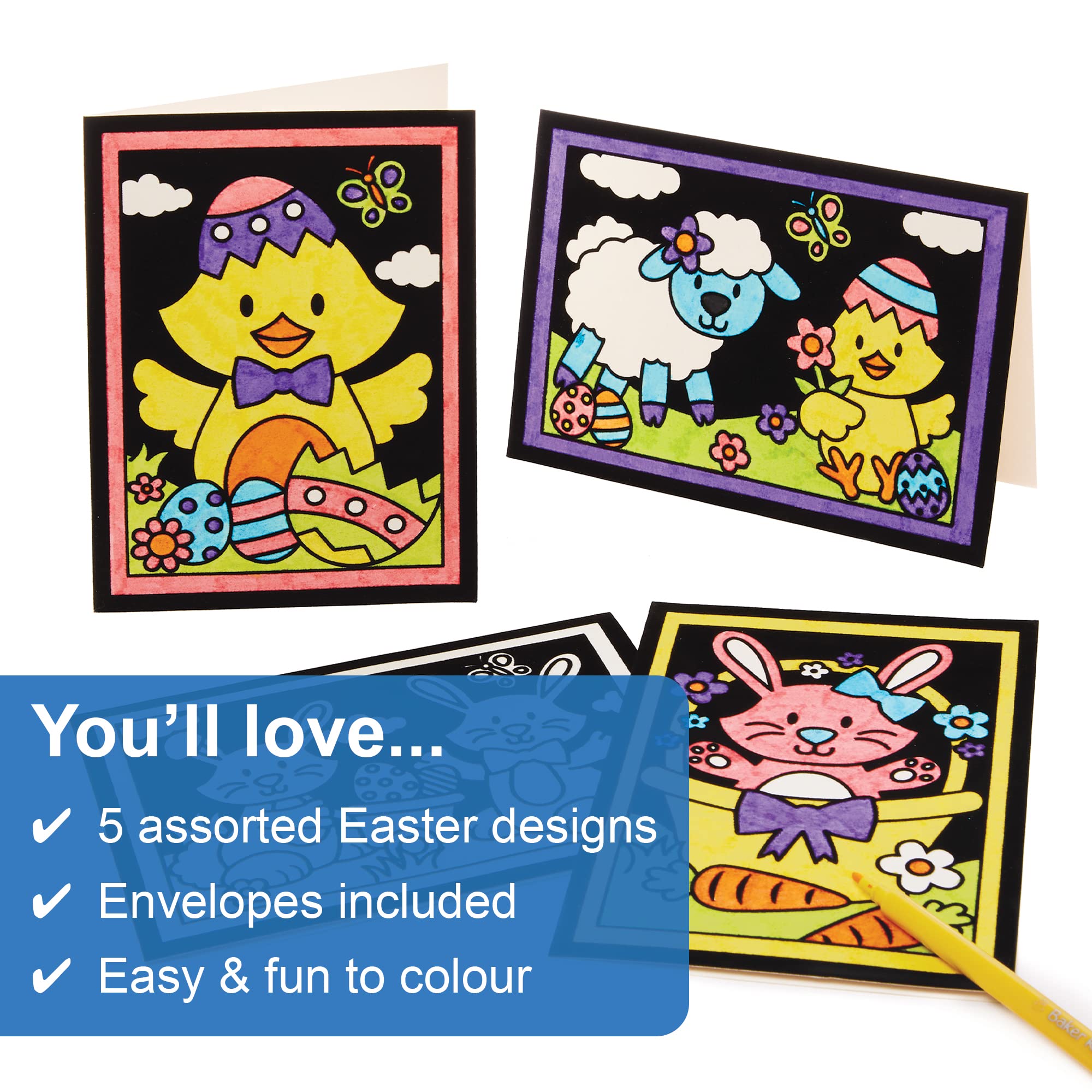 Baker Ross FX553 Easter Colour-in Fuzzy Art Cards - Pack of 10, Easter Card Making for Kids, White