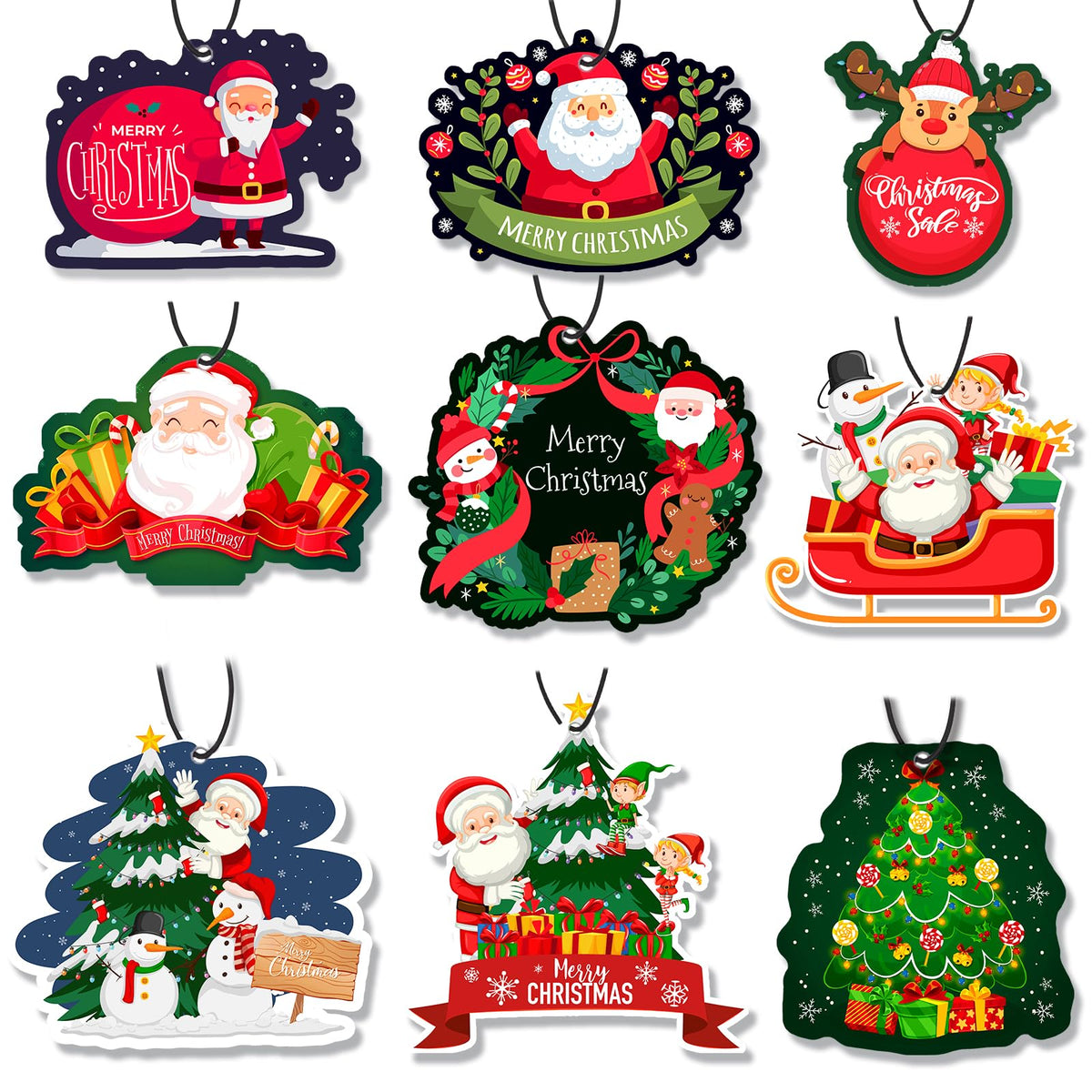 OBEST Christmas Car Air Fresheners, Christmas Decorations Cute Interior Accessories 9 PCS Scented Cards for Drawers, Closets, Wardrobe, Chirstmas Gifts, New Car Fragrance with Elastic Hanging Loop