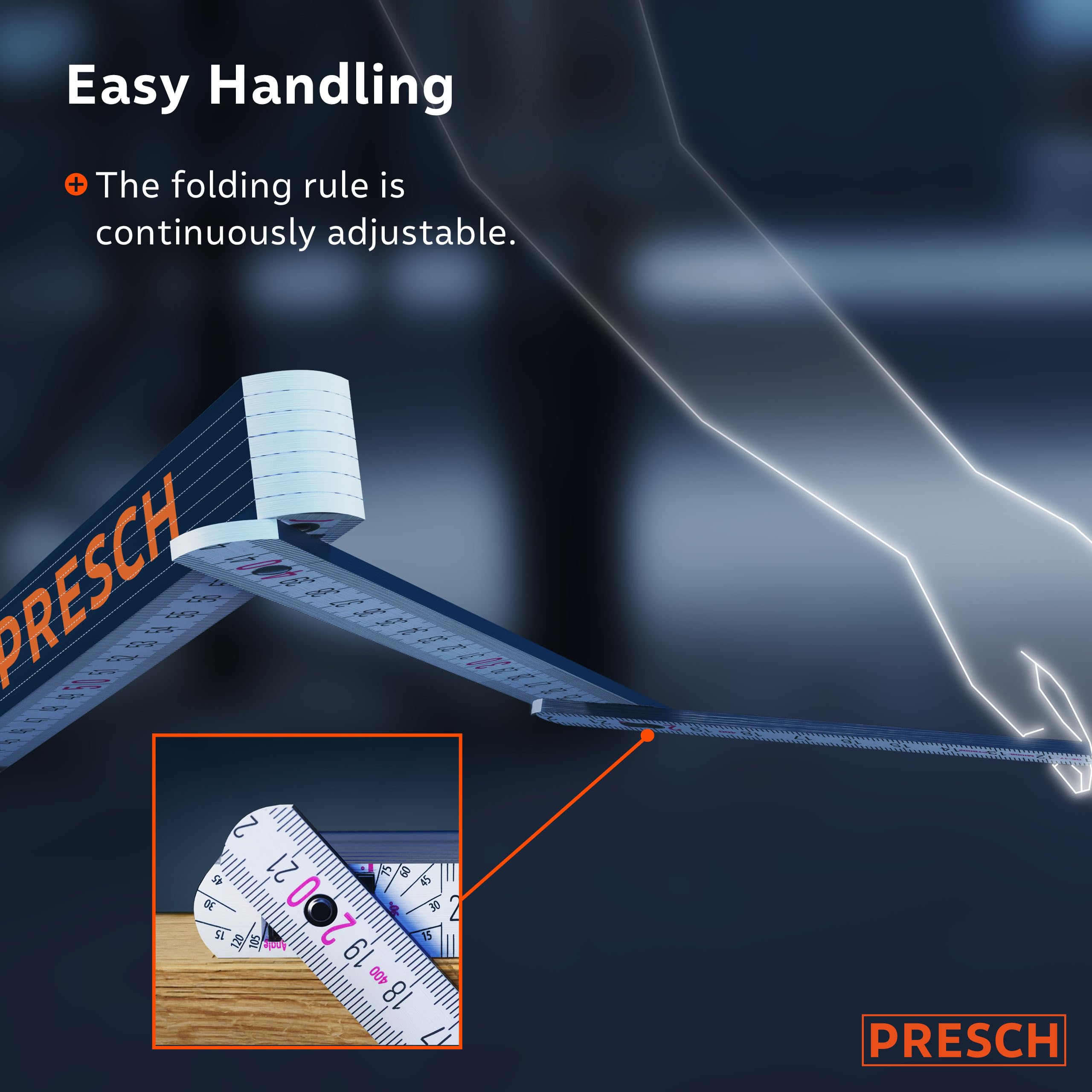 Presch Folding rule 2m with angle scale   Wood   Blue   Foldable   Large & highly legible numbers   Precise snapping   Meter stick, carpenters rule, folding ruler 2m, joiners rule with tool pattern