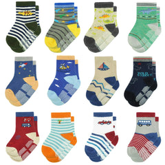 HYCLES Baby Girp Socks 12 Pairs for Boys Girls 1-7 Years Toddler Infant Kids Children Non Skid Anti-slip Socks