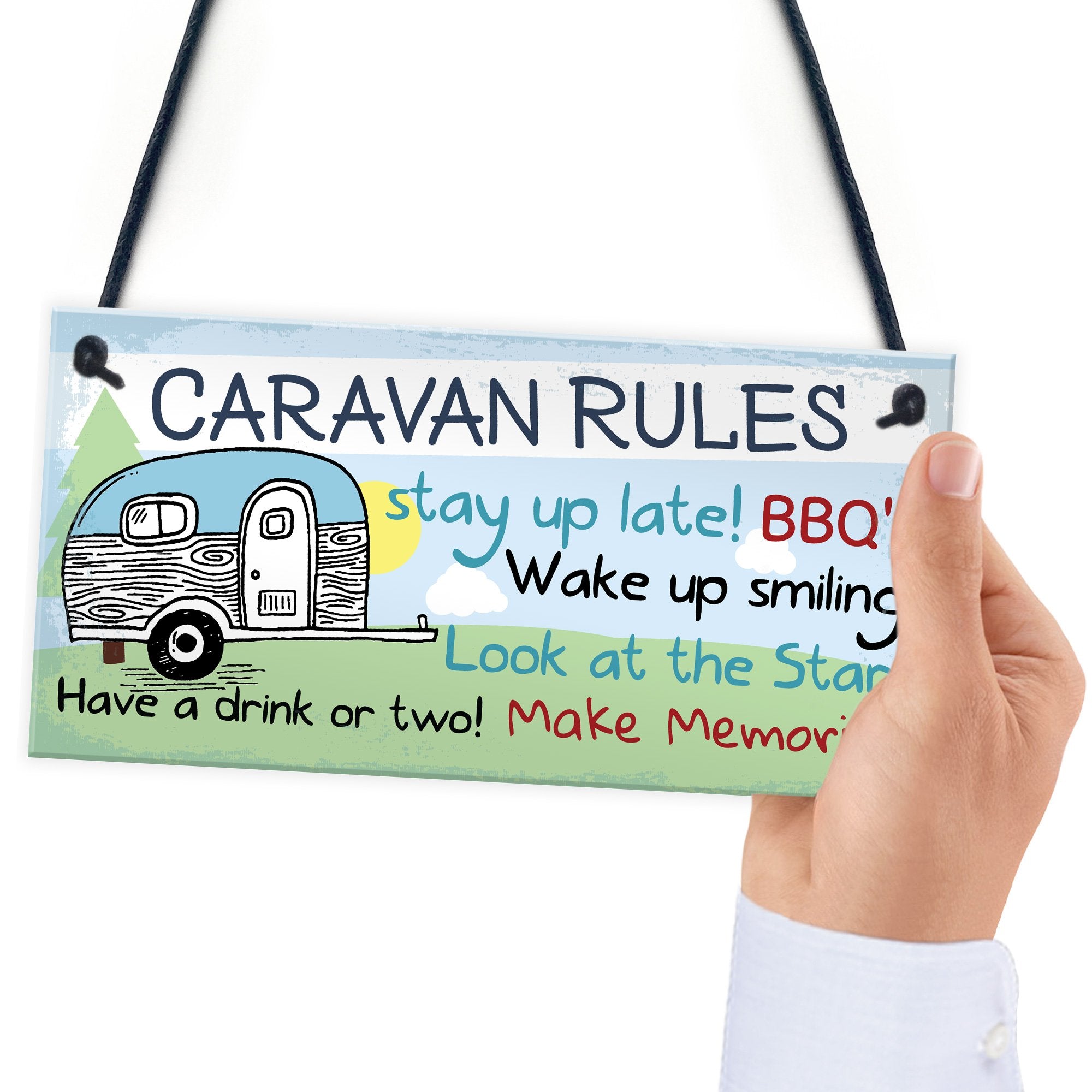 RED OCEAN Caravan Rules Novelty Hanging Plaque Campervan Outdoor Garden BBQ Sign Retirement Friend Gift