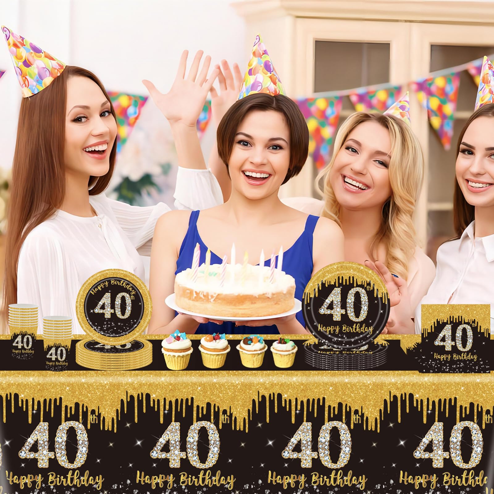 40th Birthday Table Cloth Black Gold,137*274cm Black Gold 40th Birthday Party Table Decoration Plastic Waterproof Rectangular Table Cover for Men Women Him Her Birthday Gifts Party Table Decoration