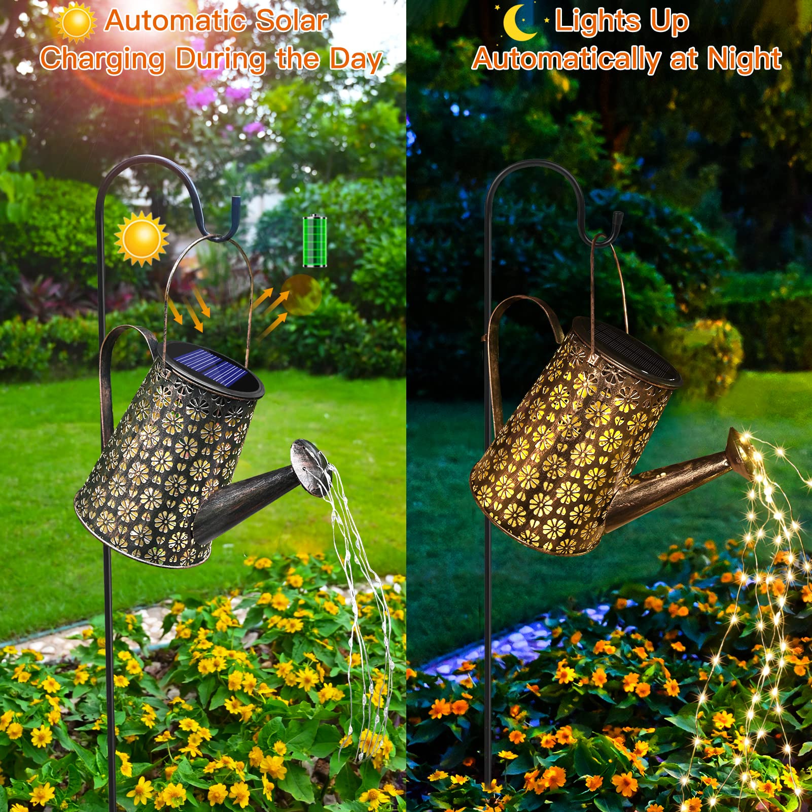 MEDE Watering Can Solar Lights Outdoor Garden,90 LED Garden Ornaments Outdoor Light Solar Powered Waterproof Large Retro Metal Fairy Lights with Bracket for Patio Yard Pathway Decorations Garden Gifts