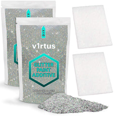 v1rtus Silver HOLOGRAPHIC Glitter Paint Additive [200g] New 2022 Technology, 2 x Finishing Buffing Pads Included Mix with Any Emulsion Paint for Perfect Interior or Exterior Walls, Ceilings, and Wood