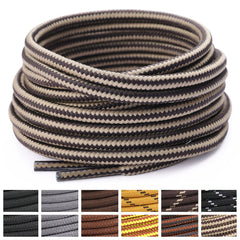 Stepace Round Shoelaces [2 Pairs] Heavy Duty Boot Shoe Laces for Hiking Work Boots Khaki Brown-140(Stripe)