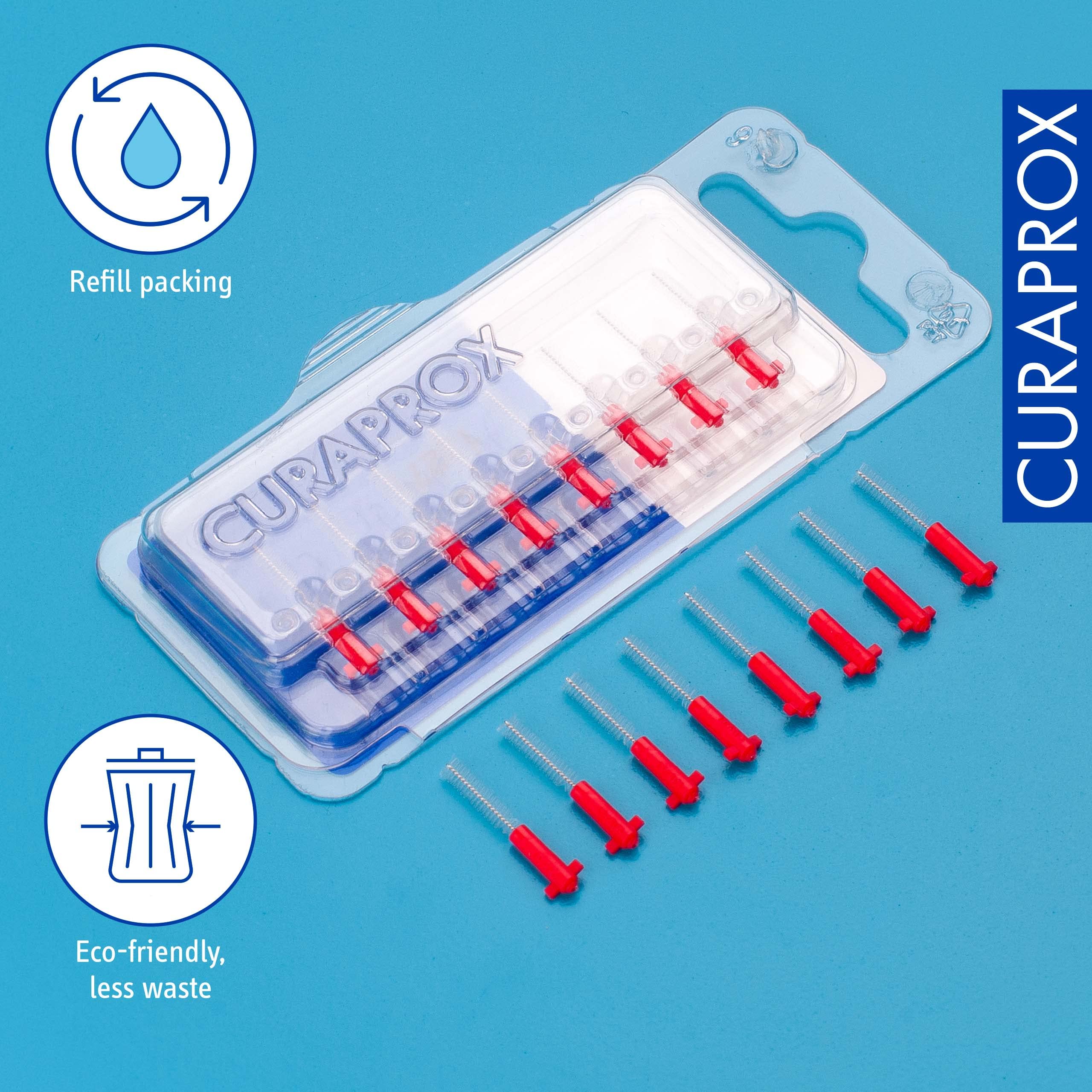 Curaprox CPS 07 Prime Refill Interdental Brushes, Red, 8 Count - 8 x 0.7mm - 2.5mm Internal Toothbrushes.