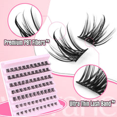 wtvane Cluster Lashes Natural Individual Eyelashes Manga Lash Clusters D Curl Eyelash Extensions 8-16MM Lashes Individual Cluster Wispy Eyelash Clusters 77pcs DIY Lash Extension at Home