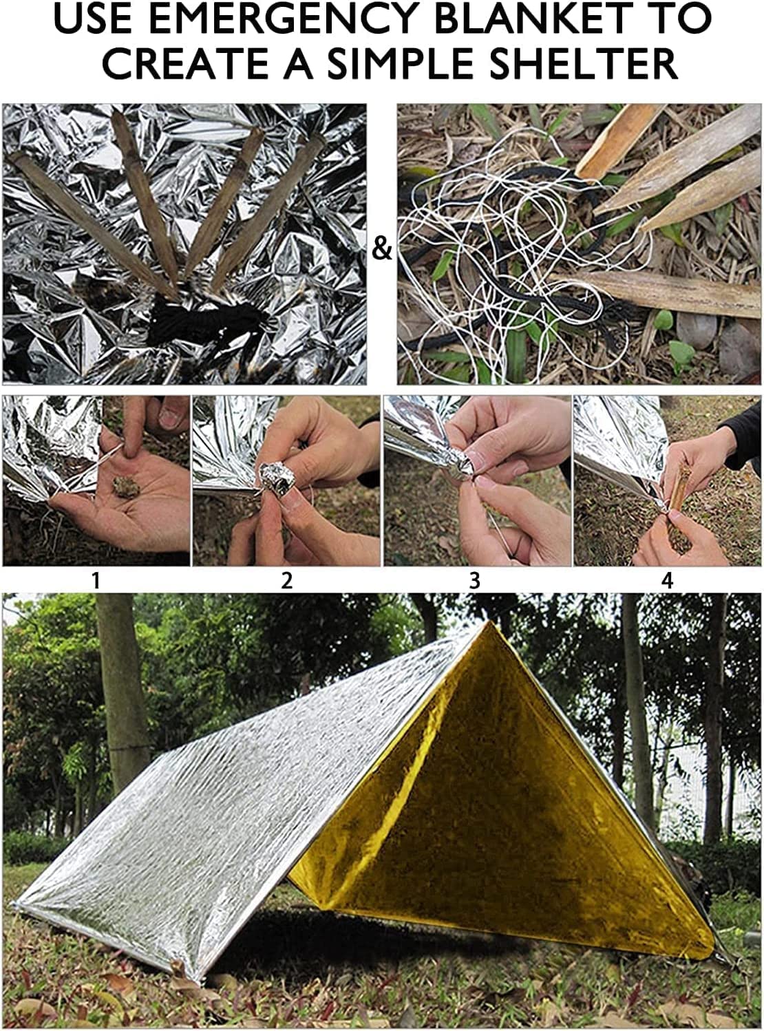 HONYAO® Emergency Blankets 3pcs, Foil Blankets Gold Silver, Thermal Blanket 210×160 cm, Survival Blankets Perfect for Outdoors, Survival, Hiking, Marathons or First Aid, Tear Resistant