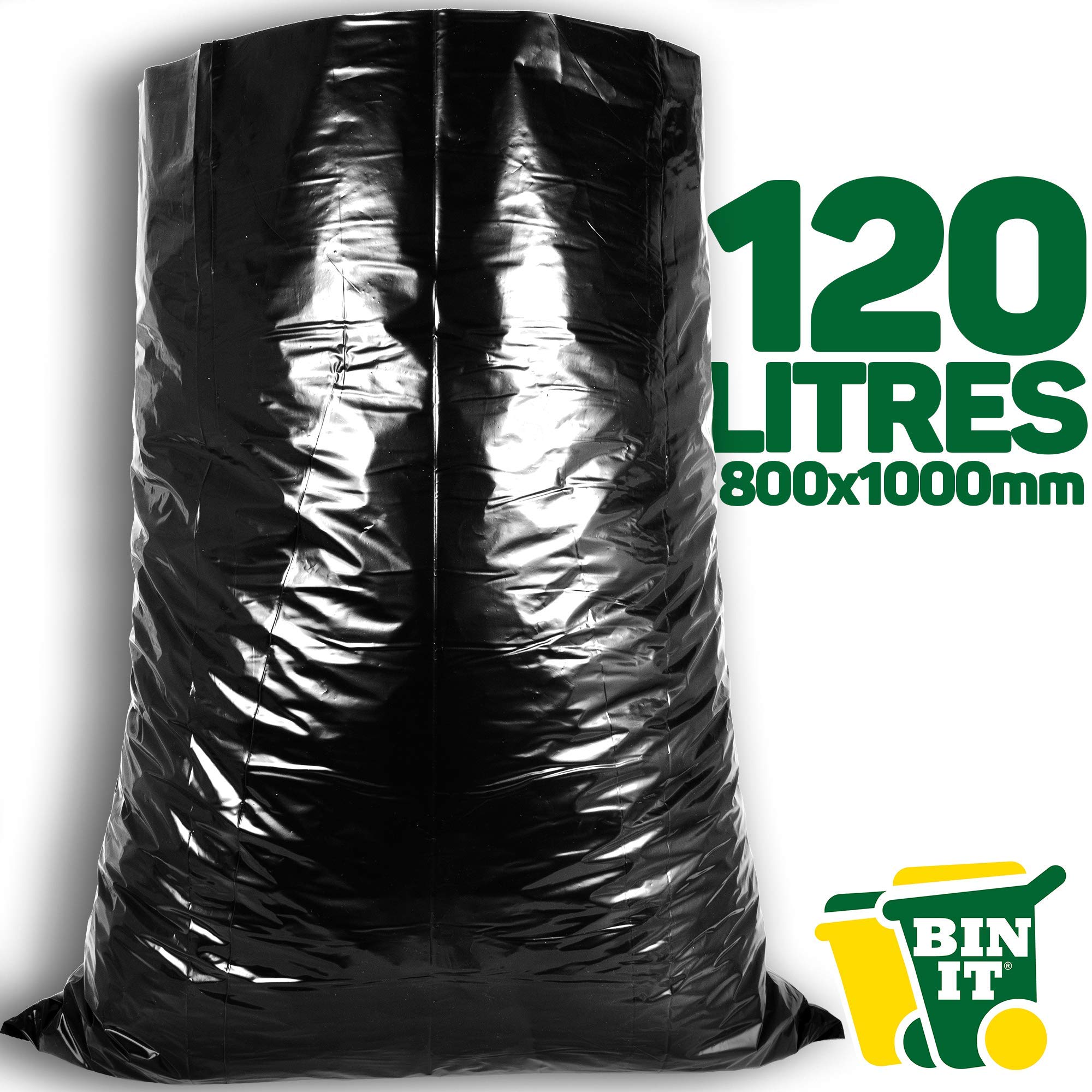 BIN IT 10 Ultra Heavy Duty, 120 Litre XL Refuse Sacks, Bin Bags, Bin Liners, 80kg Lift Tested, Super Strong, 60 μm, Perfect for Household, Office, Garden, Commercial, DIY, Caterers, Builders