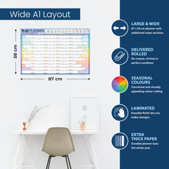 2025 Wall Planner Set Large A1 (90 x 58cm) Laminated Folded Thick Wall Calendar Includes Marker & Glue Dots for Mounting Runs Jan - Dec by Glacient