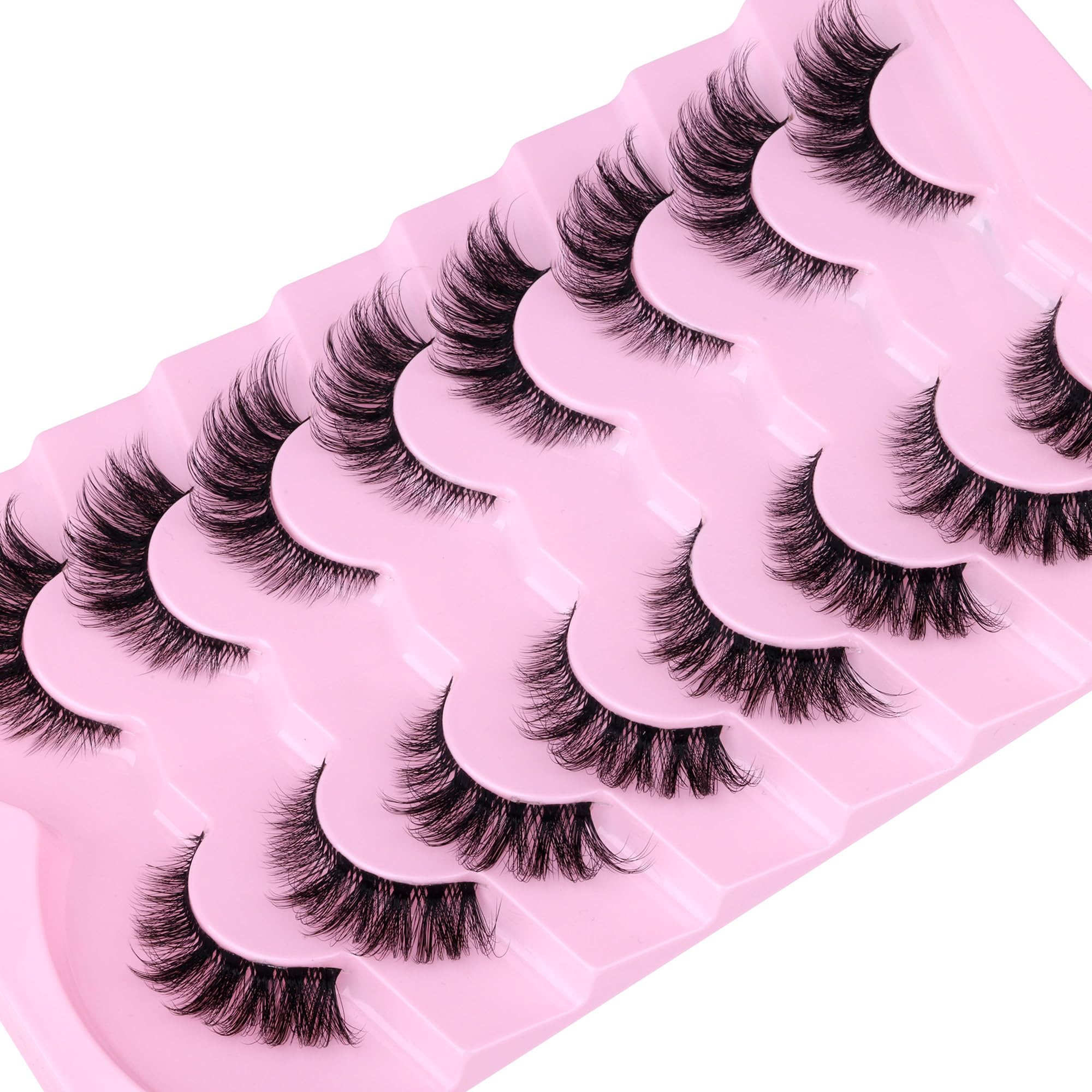 Natural Lashes Cat Eye Lashes False Eyelashes Fox Eye Lashes Wispy Lashes Natural Look Clear Band Lashes 3D Strip Fake Eye Lashes Pack by GVEFETIEE