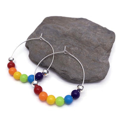 Rainbow Hoop Earrings - LGBT Pride - 6mm Acrylic Beads on Nickel Free Hoops