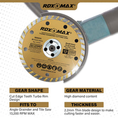 RDXMAX ® 115mm Diamond Cutting Discs for Angle Grinder-Super Thin Fast,Clean Cut on Porcelain,Granite,Marble,Concrete,Tiles,Stones,Bricks & Ceramics-4.5 inches Wheel -Size 115 x2.2 x22.23mm- 2 Pack Golden