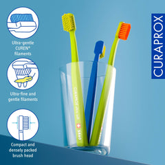 Curaprox Toothbrush Set CS 5460 - Pack of 3 Ultra Soft Manual Toothbrushes for Adults 5460 with Super Soft CUREN Bristles - Random Color