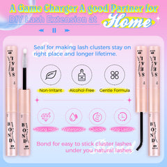 JIMIRE Cluster Lashes Kit 70Dand80Dand100D Fluffy Eyelash Extensions Kit with Bond and Seal Lash Glue and Lash Tweezers Volume 12-18MM Wispy DIY Lashes Extension Kit 240Pcs Individual Eyelashes Kit